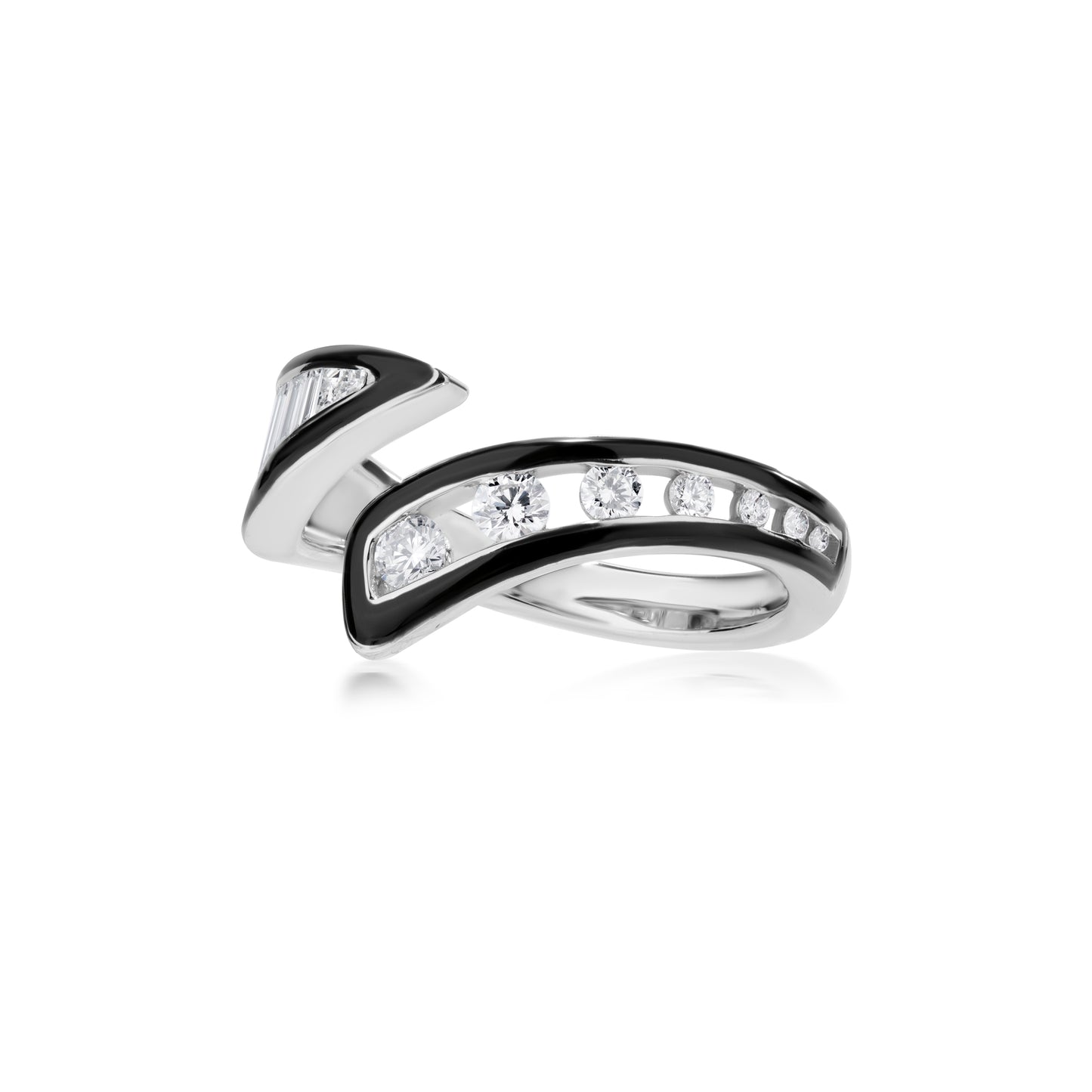 18K White Gold White Diamond and Enamel Bypass Ring