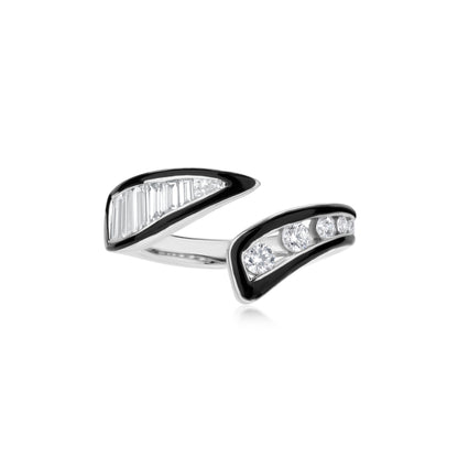 18K White Gold White Diamond and Enamel Bypass Ring