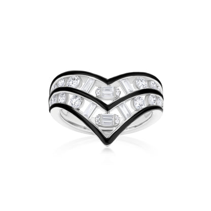 18K White Gold Enamel and White Diamond Crown Ring