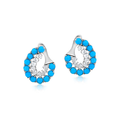 Semi-Loop Earring With Turquoise And Diamond In 18K White Gold