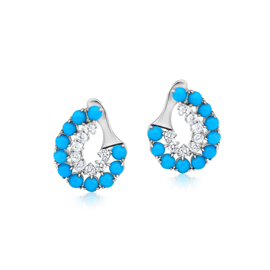 Semi-Loop Earring With Turquoise And Diamond In 18K White Gold