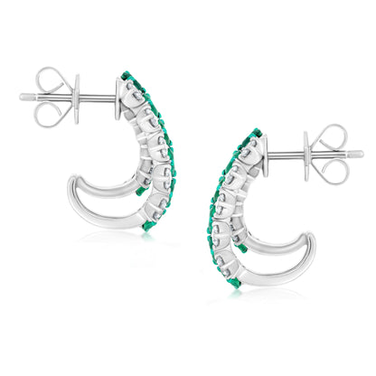 Two Row Earring With Emerald And Diamond In 18K White Gold And Green Rhodium