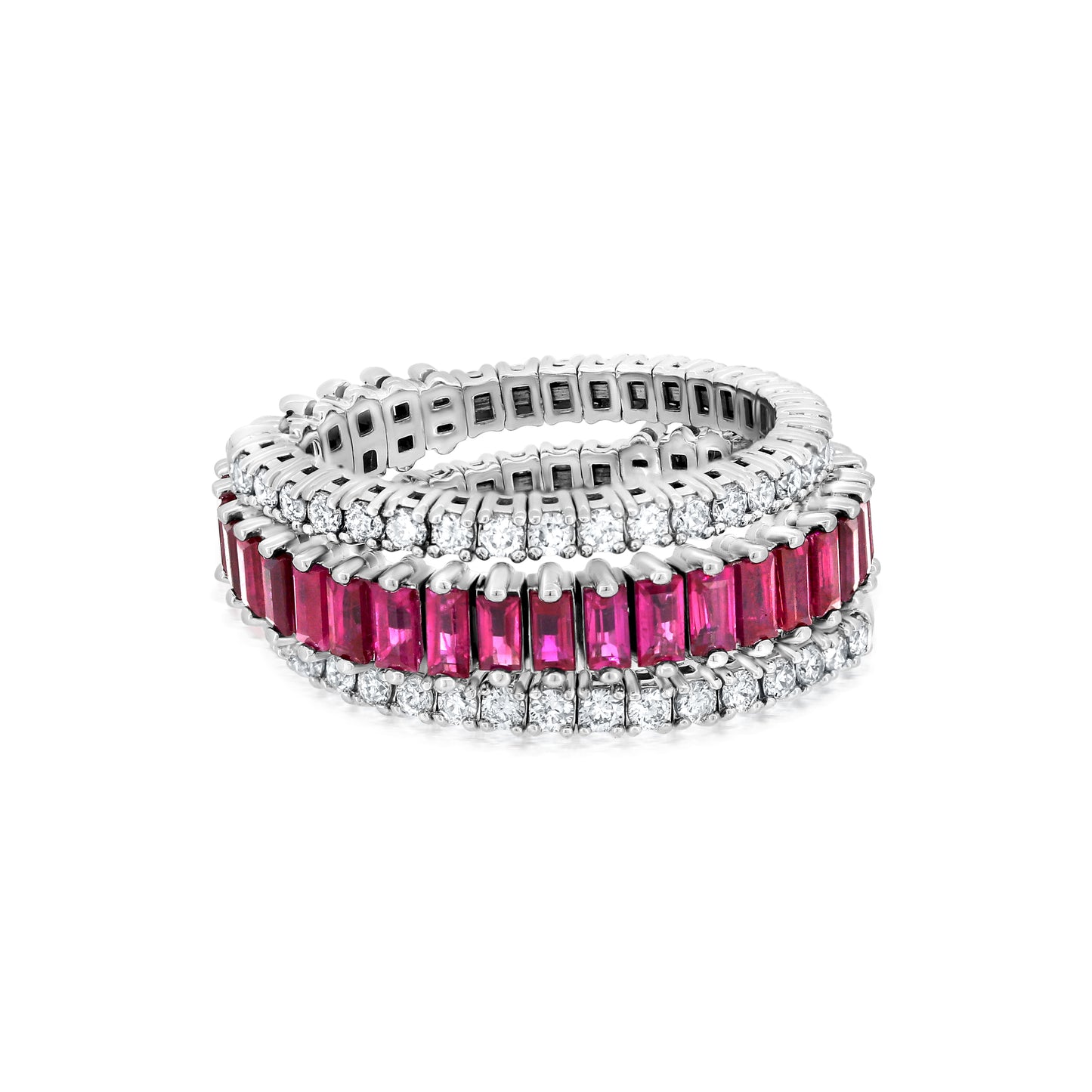 Smaller Spiral Ring With Ruby And Diamond In 18K White Gold