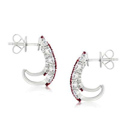 Two Row Earring With Ruby And Diamond In 18K White Gold And Red Rhodium