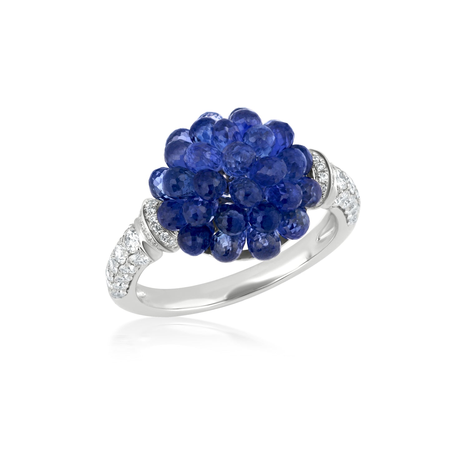 Small Round Cluster Ring With Sapphire And Diamond In 18K White Gold